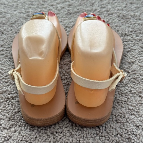 Ancient Greek Sandals Leather Cream Blue Jewel Accent Sz 8 EUR 38 Boho Gypsy - Picture 4 of 14